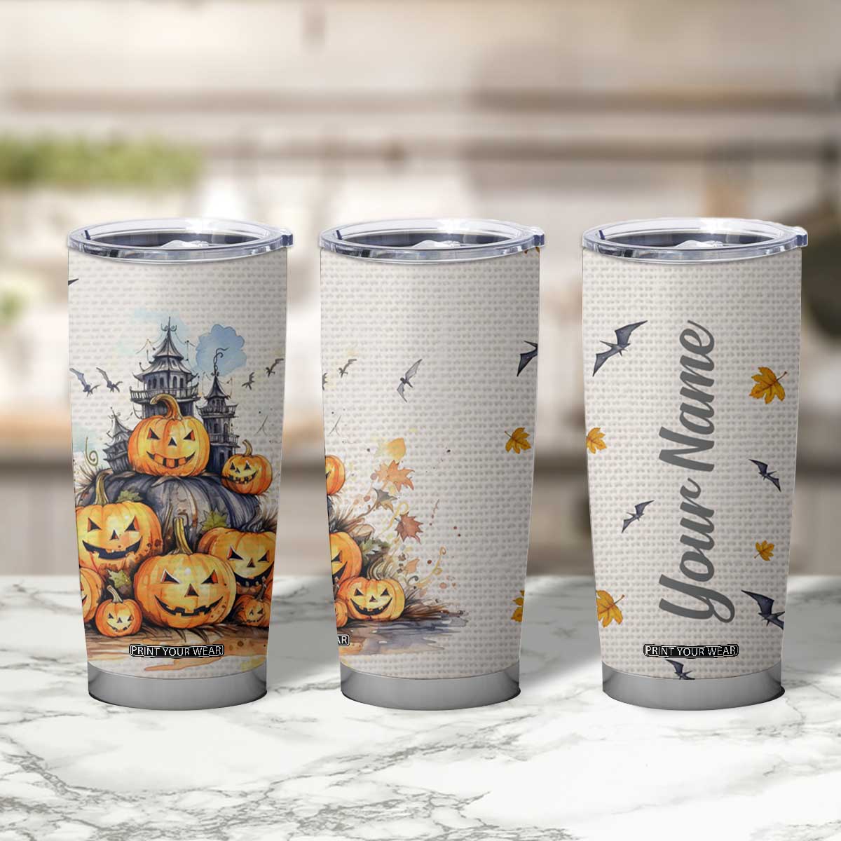 Personalized Halloween Theme Tumbler Cup with Autumn Vintage Illustration TS04 Print Your Wear