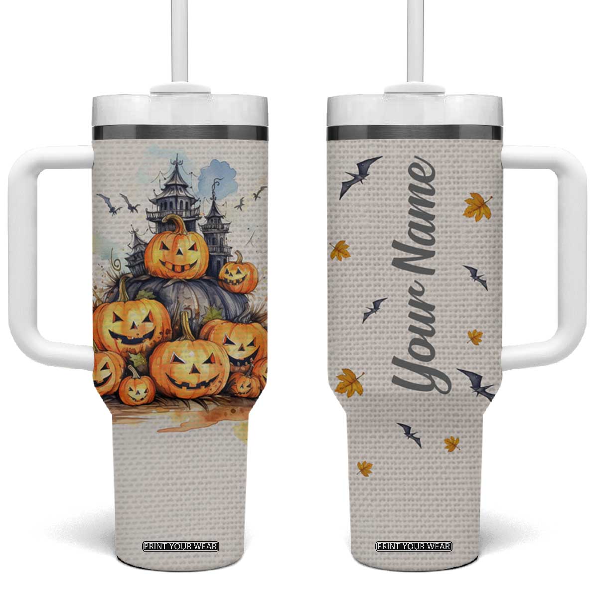 Personalized Halloween Theme Tumbler With Handle with Autumn Vintage Illustration TS04 One Size: 40 oz Multicolor Print Your Wear