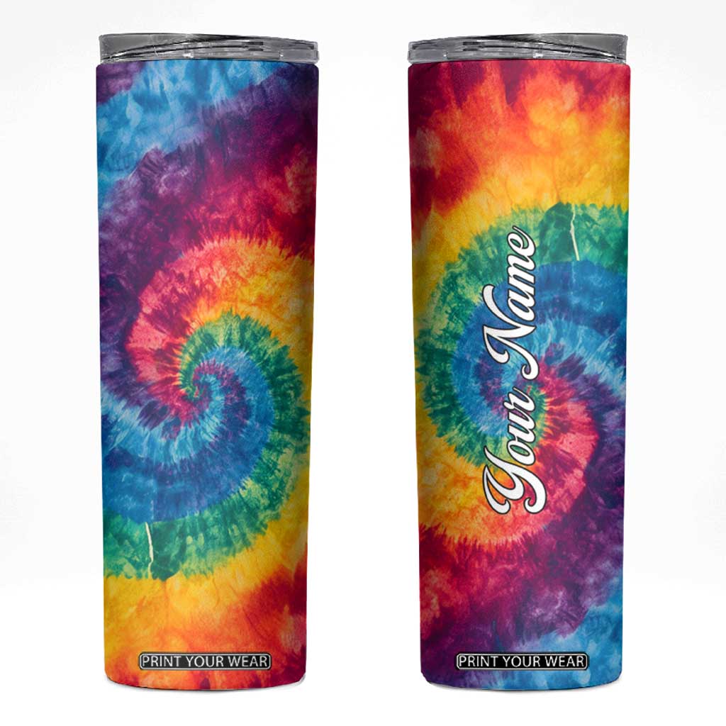 Personalized Hippie Tie Dye Skinny Tumbler with Groovy Style TS04 Multicolor Print Your Wear