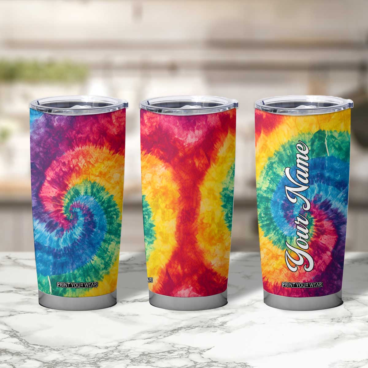 Personalized Hippie Tie Dye Tumbler Cup with Groovy Style TS04 Print Your Wear