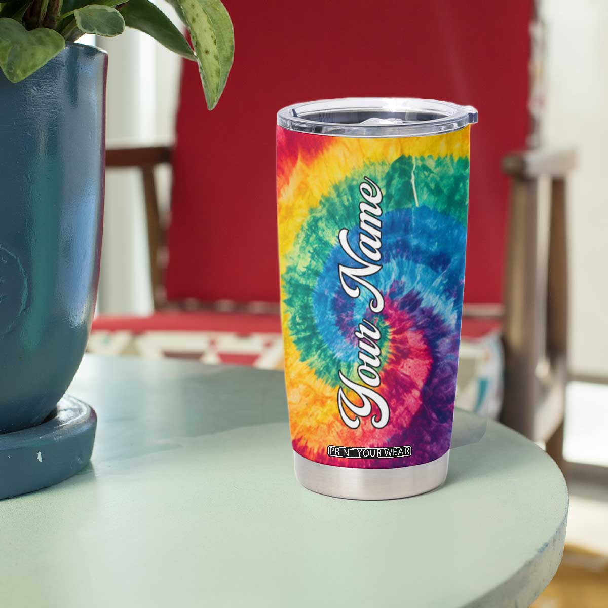Personalized Hippie Tie Dye Tumbler Cup with Groovy Style TS04 Print Your Wear