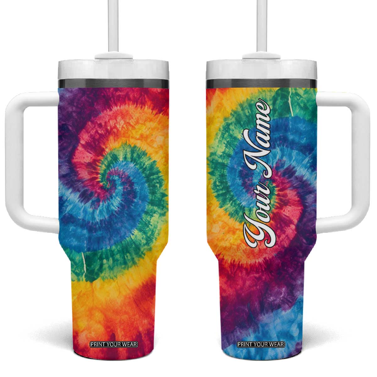 Personalized Hippie Tie Dye Tumbler With Handle with Groovy Style TS04 One Size: 40 oz Multicolor Print Your Wear