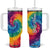 Personalized Hippie Tie Dye Tumbler With Handle with Groovy Style TS04 One Size: 40 oz Multicolor Print Your Wear