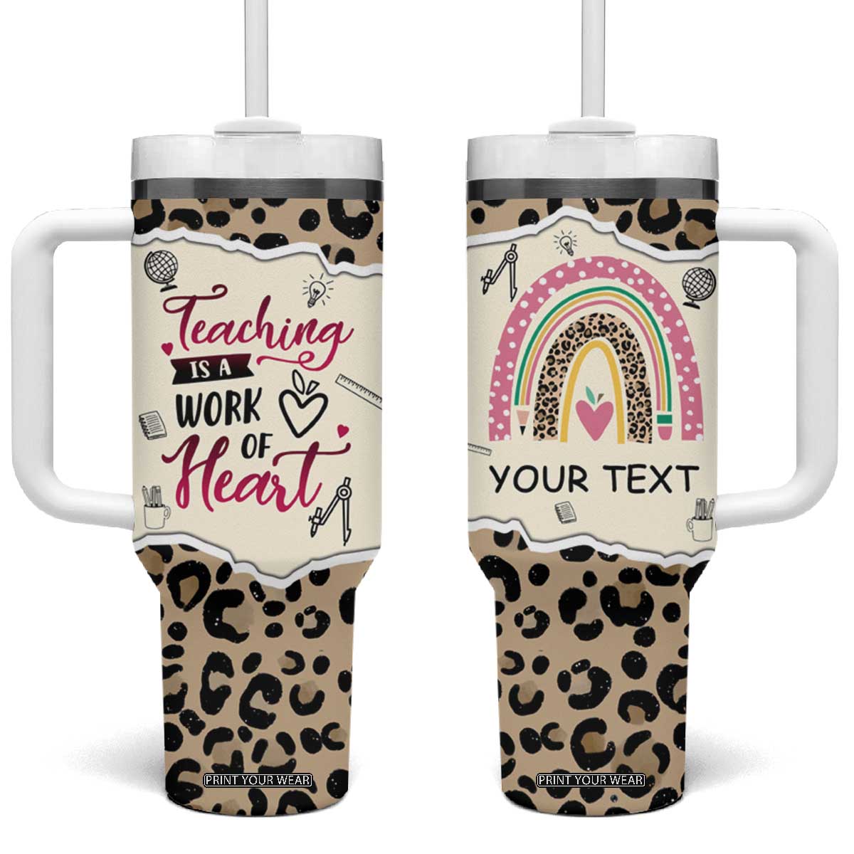 Personalized Inspirational Teacher Quote Tumbler With Handle Teaching Is A Work Of Heart TS04 One Size: 40 oz Multicolor Print Your Wear