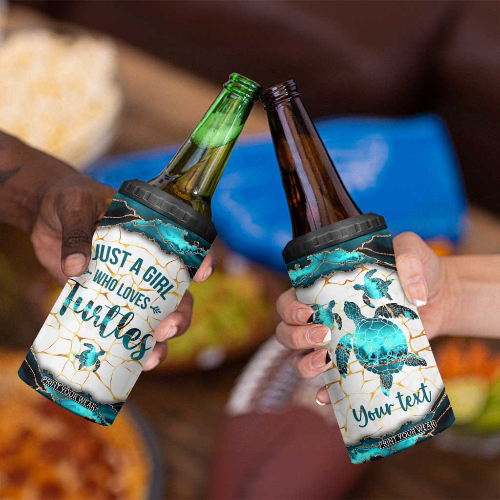 Personalized Just A Girl Who Loves Turtles 4 in 1 Can Cooler Tumbler Quote Design TS04 Print Your Wear