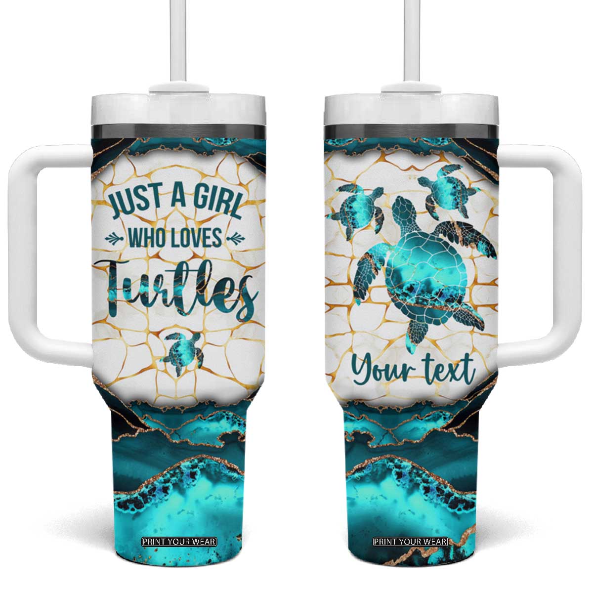 Personalized Just A Girl Who Loves Turtles Tumbler With Handle Quote Design TS04 One Size: 40 oz Multicolor Print Your Wear