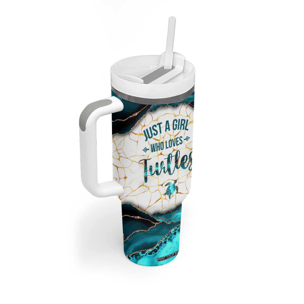 Personalized Just A Girl Who Loves Turtles Tumbler With Handle Quote Design TS04 Print Your Wear
