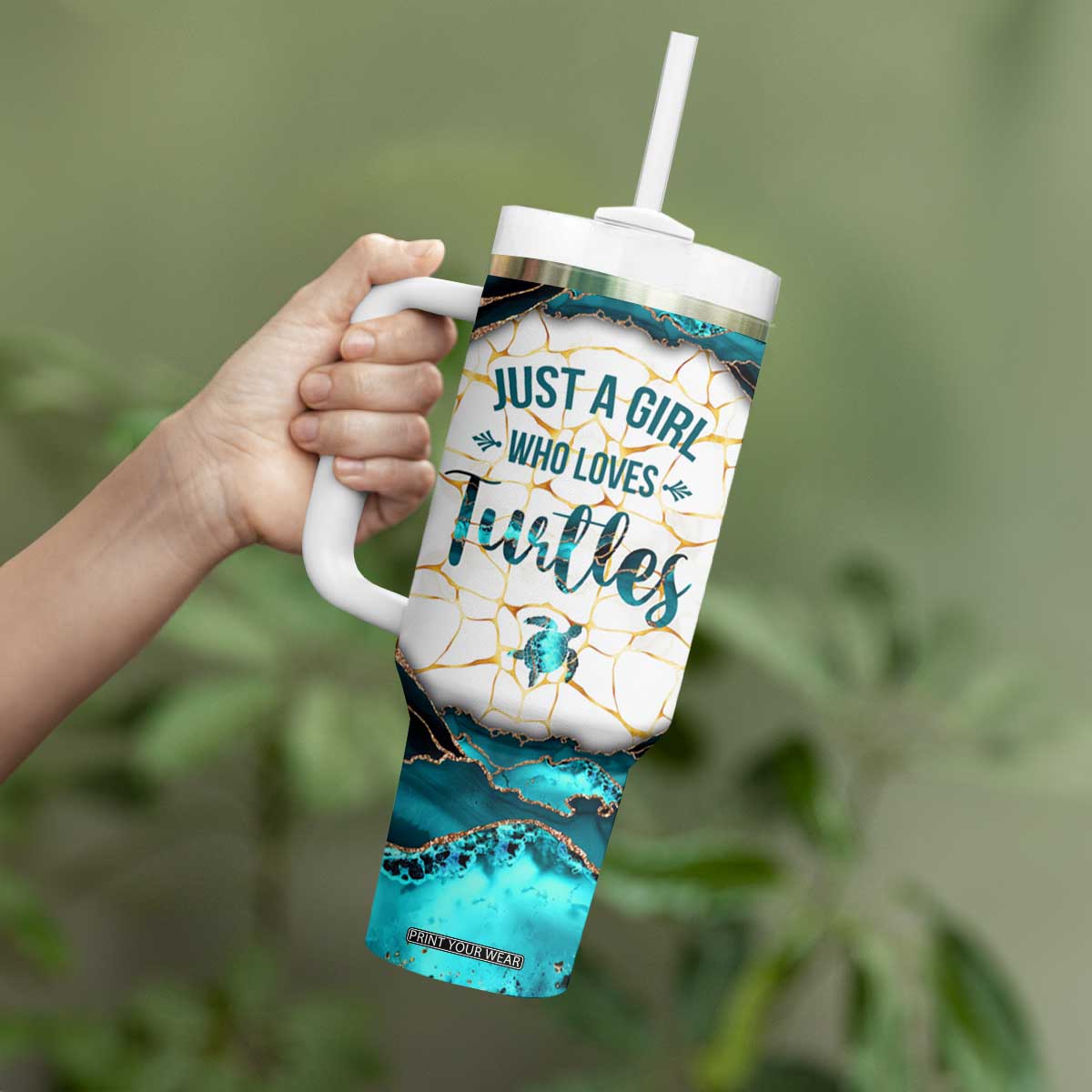Personalized Just A Girl Who Loves Turtles Tumbler With Handle Quote Design TS04 Print Your Wear