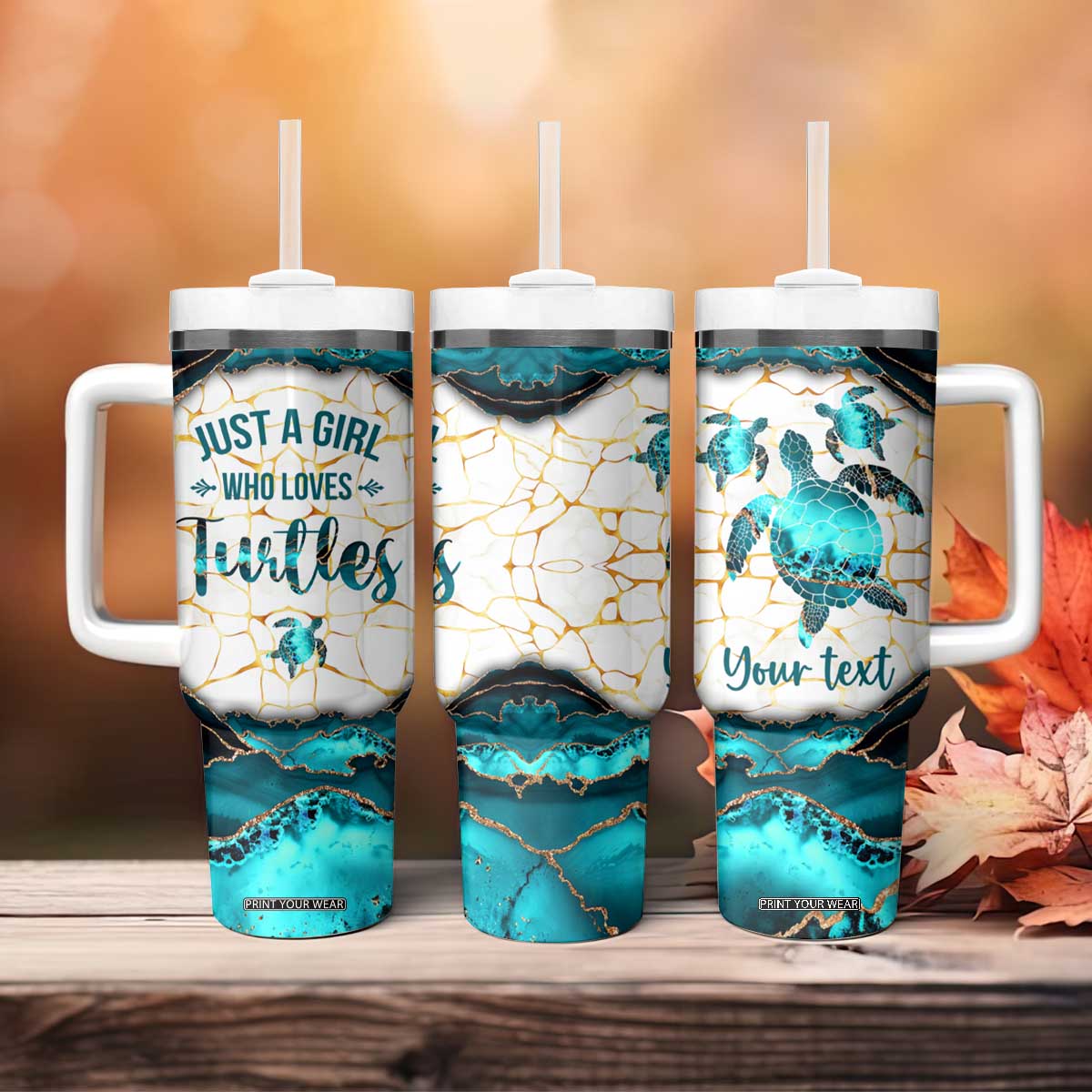 Personalized Just A Girl Who Loves Turtles Tumbler With Handle Quote Design TS04 Print Your Wear