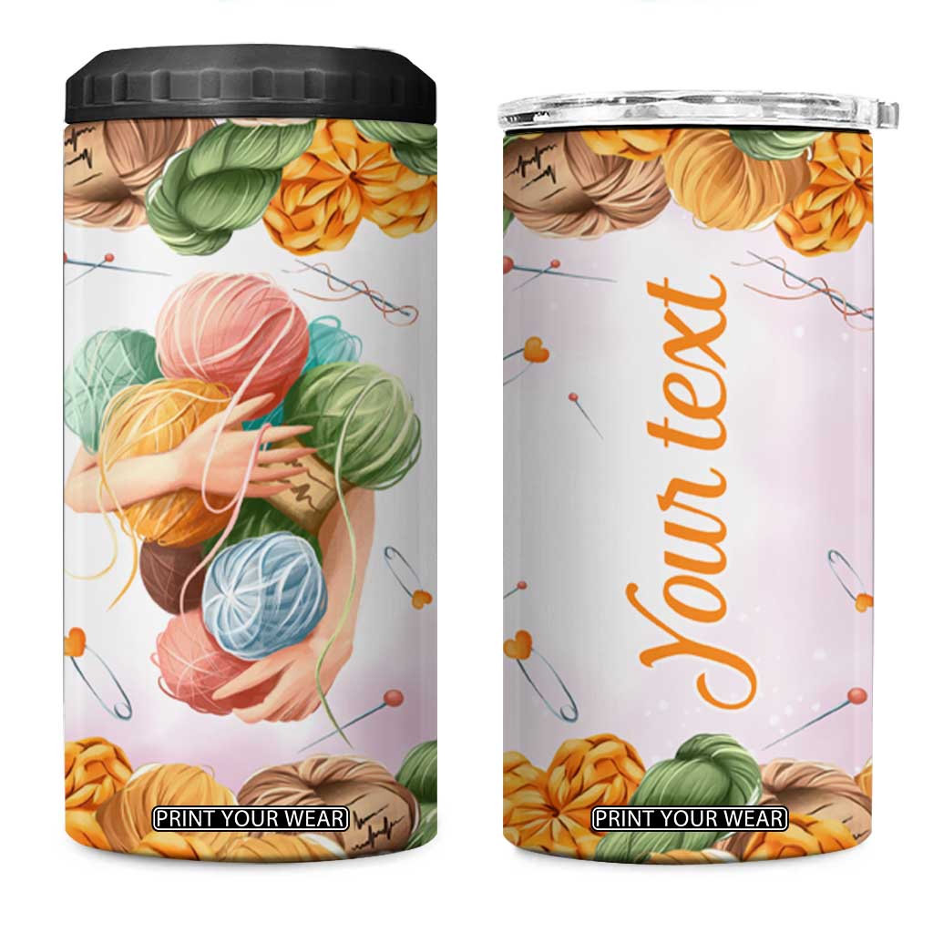 Personalized Knitting Hug 4 in 1 Can Cooler Tumbler with Cozy Craft Theme Design TS04 One Size: 16 oz Multicolor Print Your Wear