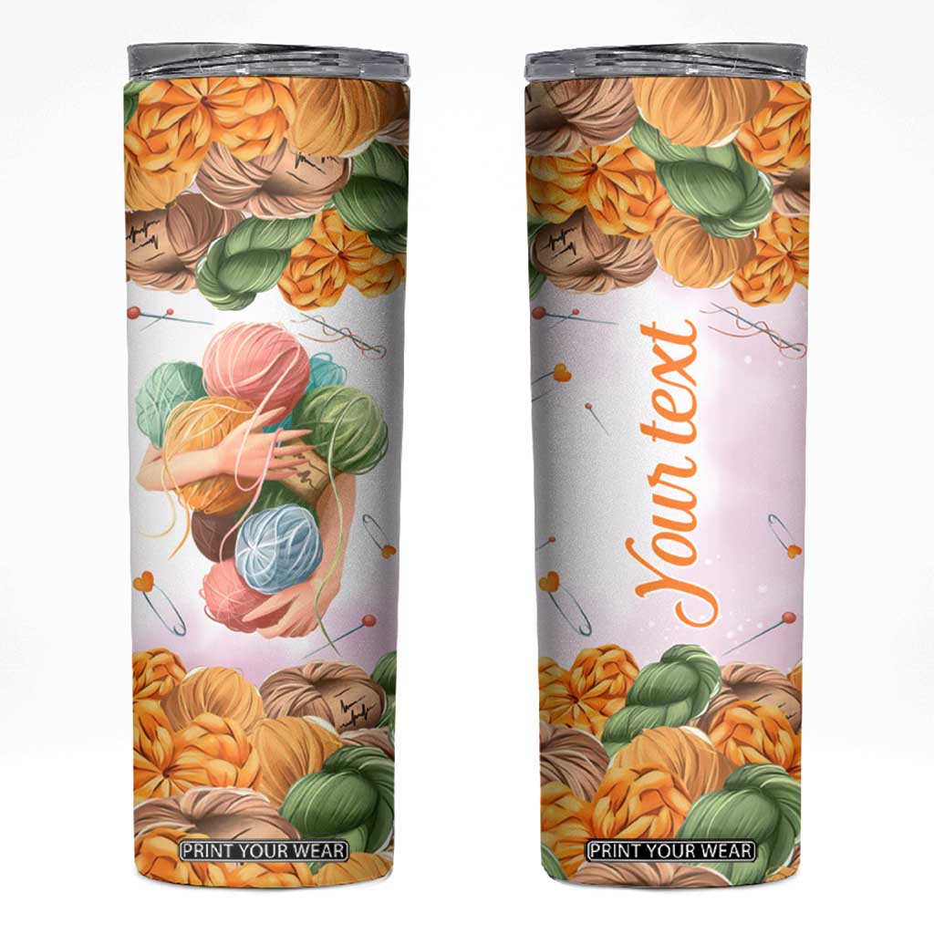 Personalized Knitting Hug Skinny Tumbler with Cozy Craft Theme Design TS04 Multicolor Print Your Wear