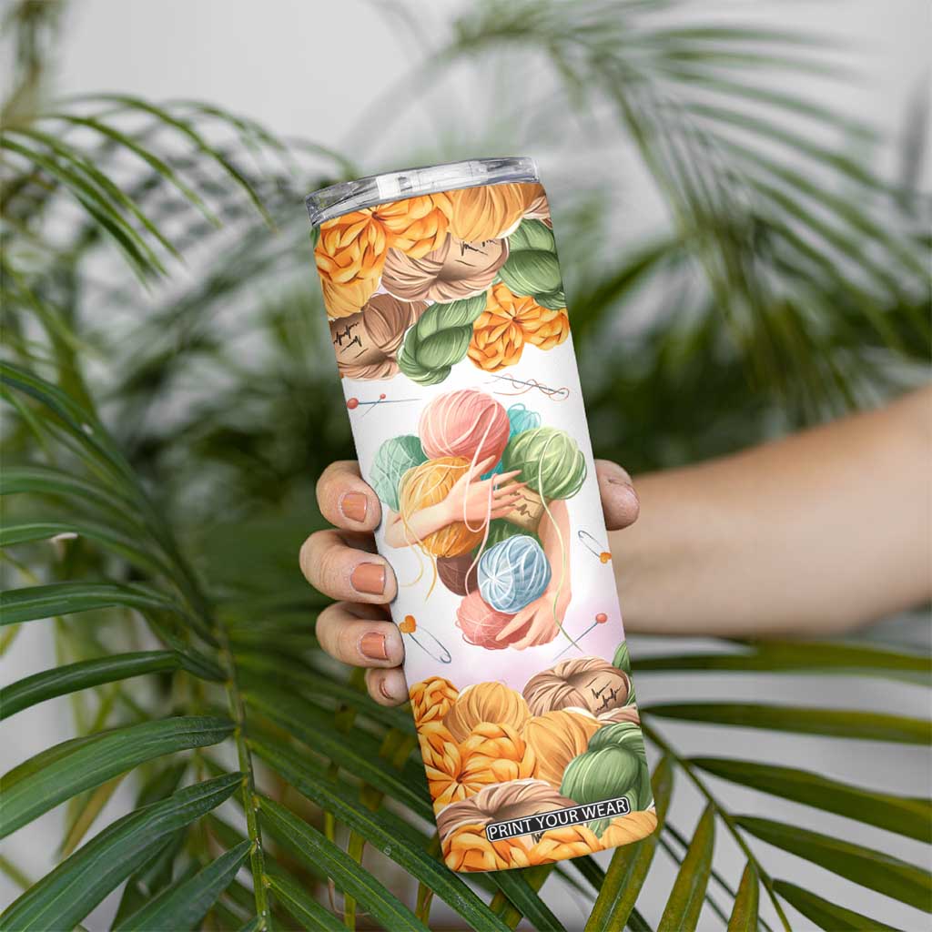 Personalized Knitting Hug Skinny Tumbler with Cozy Craft Theme Design TS04 Print Your Wear
