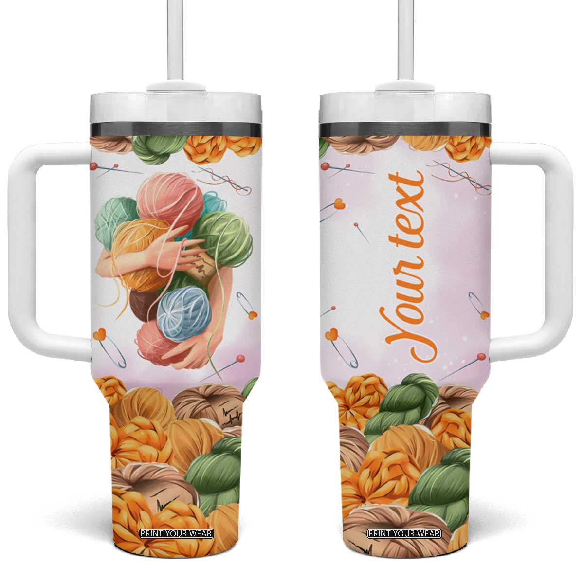 Personalized Knitting Hug Tumbler With Handle with Cozy Craft Theme Design TS04 One Size: 40 oz Multicolor Print Your Wear