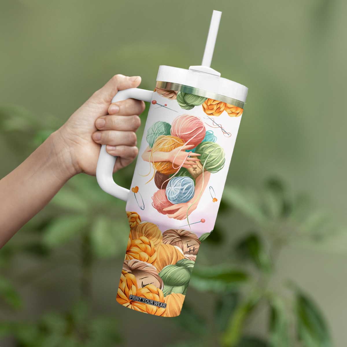 Personalized Knitting Hug Tumbler With Handle with Cozy Craft Theme Design TS04 Print Your Wear