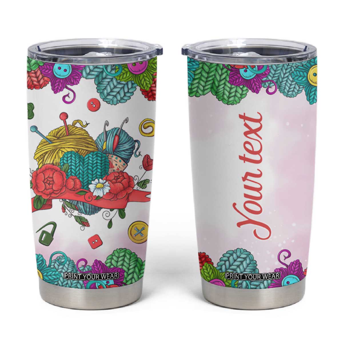 Personalized Knitting Lover Tumbler Cup with Yarn and Needles Illustration TS04 Multicolor Print Your Wear