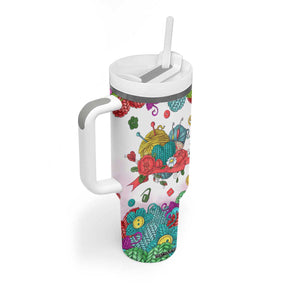 Personalized Knitting Lover Tumbler With Handle with Yarn and Needles Illustration TS04 Print Your Wear