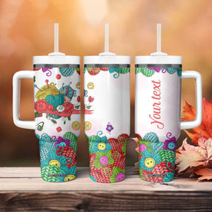 Personalized Knitting Lover Tumbler With Handle with Yarn and Needles Illustration TS04 Print Your Wear