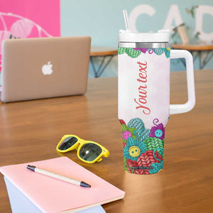 Personalized Knitting Lover Tumbler With Handle with Yarn and Needles Illustration TS04 Print Your Wear