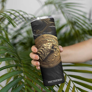 Personalized Knotwork Fenrir Wolf Skinny Tumbler with Golden Metallic Style TS04 Print Your Wear