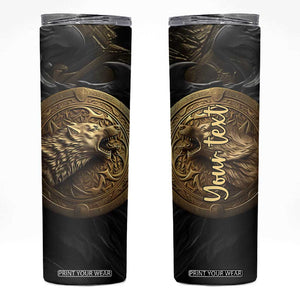Personalized Knotwork Fenrir Wolf Skinny Tumbler with Golden Metallic Style TS04 Multicolor Print Your Wear