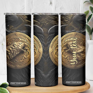 Personalized Knotwork Fenrir Wolf Skinny Tumbler with Golden Metallic Style TS04 Print Your Wear