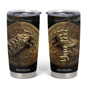 Personalized Knotwork Fenrir Wolf Tumbler Cup with Golden Metallic Style TS04 Multicolor Print Your Wear
