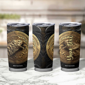 Personalized Knotwork Fenrir Wolf Tumbler Cup with Golden Metallic Style TS04 Print Your Wear