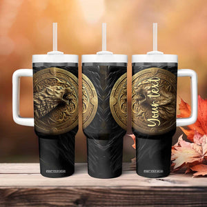 Personalized Knotwork Fenrir Wolf Tumbler With Handle with Golden Metallic Style TS04 Print Your Wear
