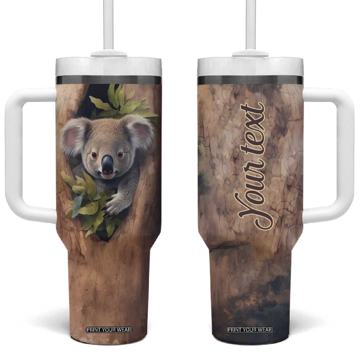 Personalized Koala Sitting in Tree Tumbler With Handle with Nature Scene TS04 One Size: 40 oz Multicolor Print Your Wear
