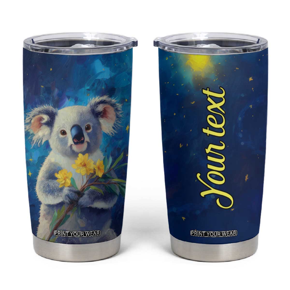 Personalized Koala Tumbler Cup with Flower and Starry Night Background TS04 Multicolor Print Your Wear