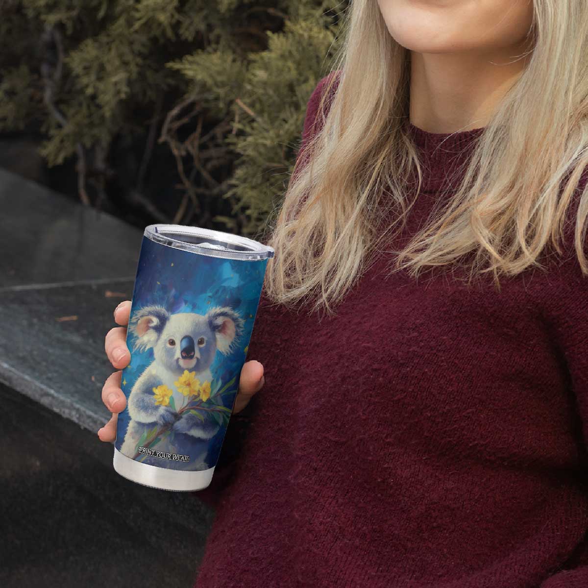 Personalized Koala Tumbler Cup with Flower and Starry Night Background TS04 Print Your Wear