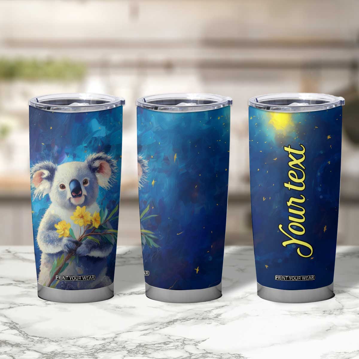 Personalized Koala Tumbler Cup with Flower and Starry Night Background TS04 Print Your Wear