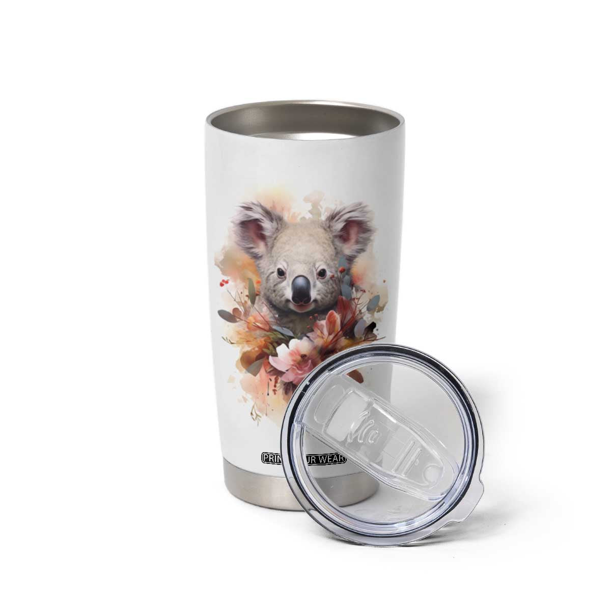 Personalized Koala Tumbler Cup with Vintage Floral Style Illustration TS04 Print Your Wear