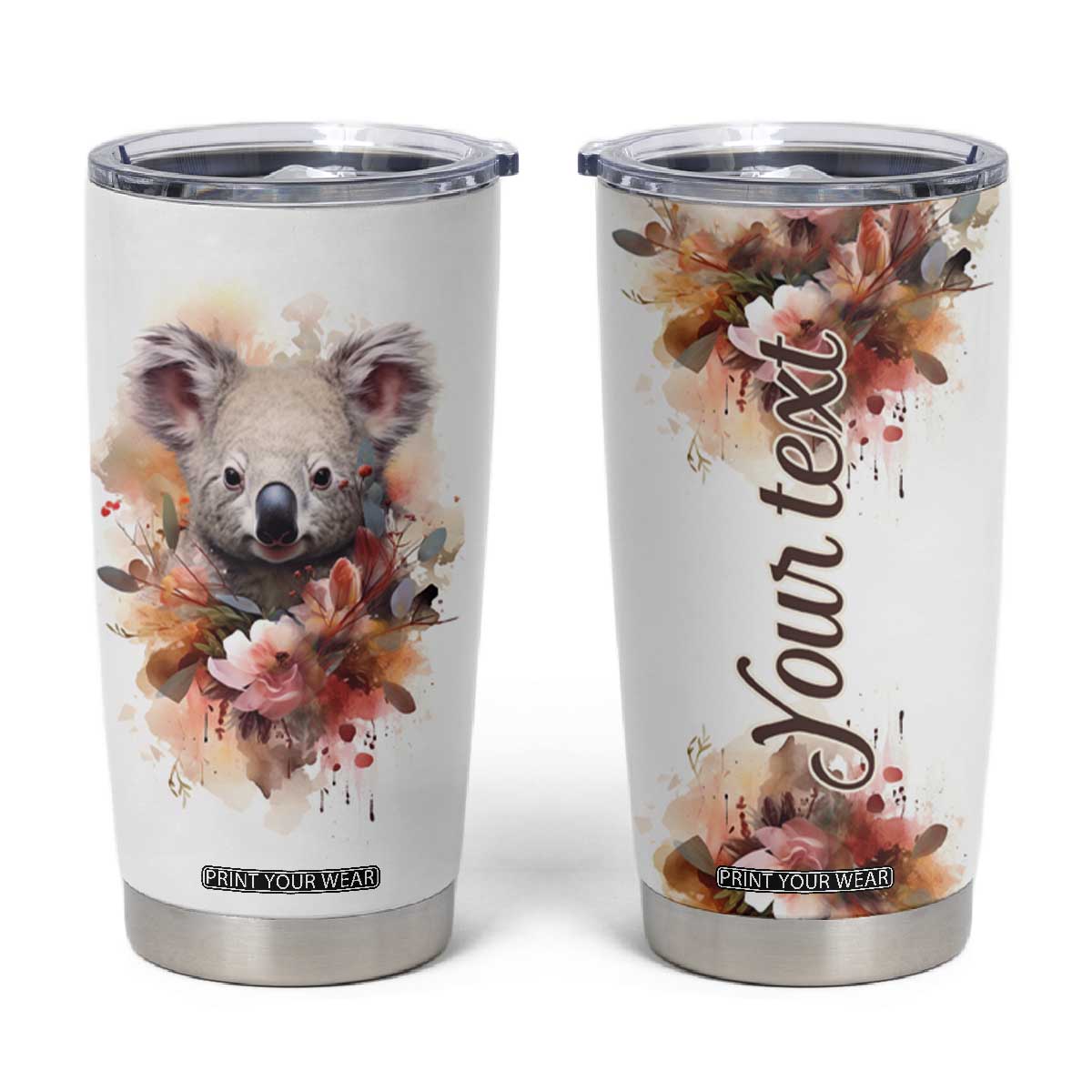 Personalized Koala Tumbler Cup with Vintage Floral Style Illustration TS04 Multicolor Print Your Wear