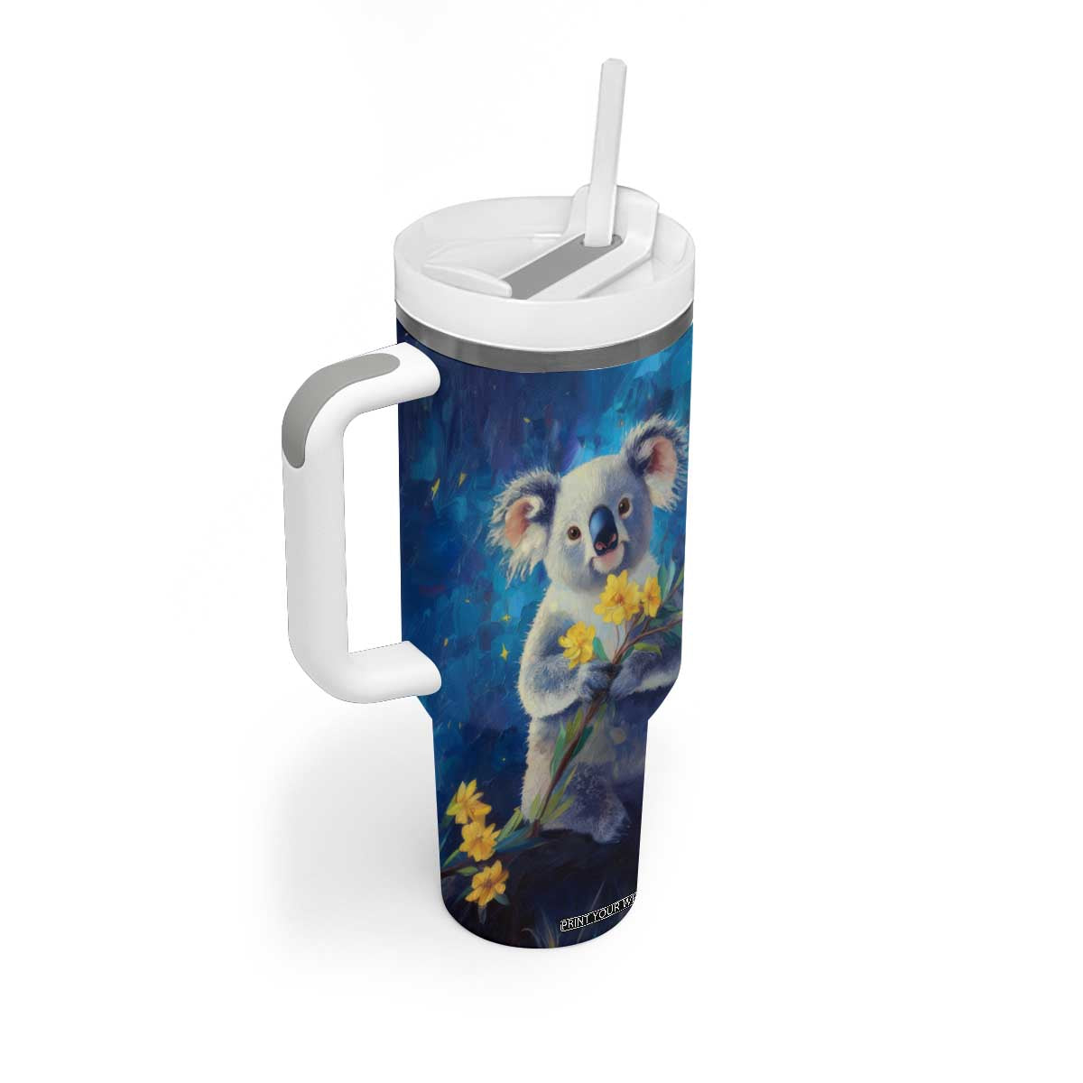 Personalized Koala Tumbler With Handle with Flower and Starry Night Background TS04 Print Your Wear