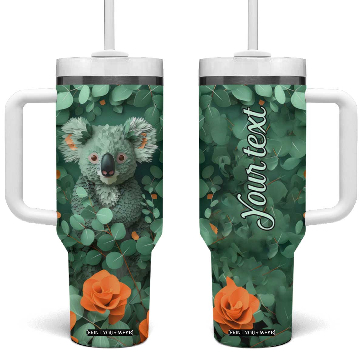 Personalized Koala Tumbler With Handle with Quilling Art Style Design TS04 One Size: 40 oz Multicolor Print Your Wear
