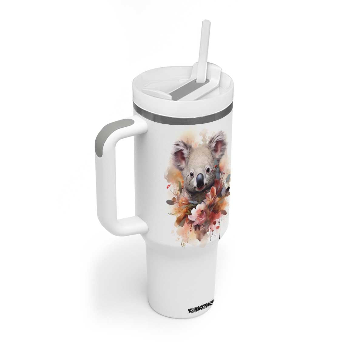 Personalized Koala Tumbler With Handle with Vintage Floral Style Illustration TS04 Print Your Wear