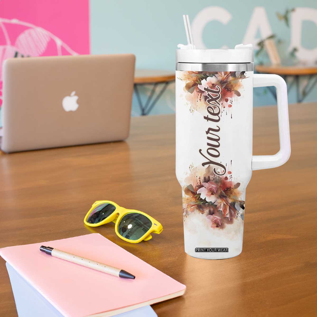 Personalized Koala Tumbler With Handle with Vintage Floral Style Illustration TS04 Print Your Wear
