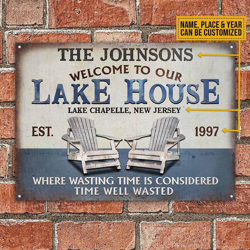 Personalized Lake Time Well Wasted Metal Signs CTM00 One Size 24x18 inch (60.96x45.72 cm) Custom - Printyourwear