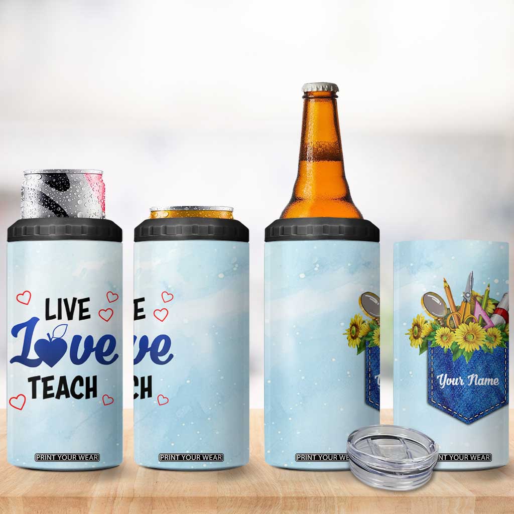 Personalized Live Love Teach 4 in 1 Can Cooler Tumbler Inspirational Teacher Design TS04 Print Your Wear