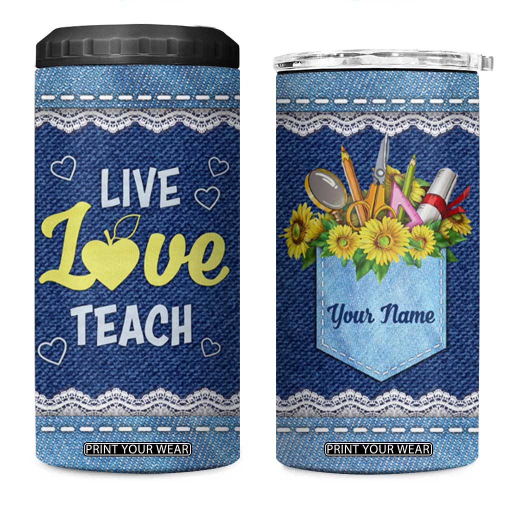 Personalized Live Love Teach 4 in 1 Can Cooler Tumbler Motivational Typography Style TS04 One Size: 16 oz Multicolor Print Your Wear