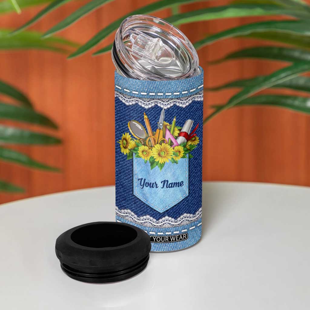 Personalized Live Love Teach 4 in 1 Can Cooler Tumbler Motivational Typography Style TS04 Print Your Wear