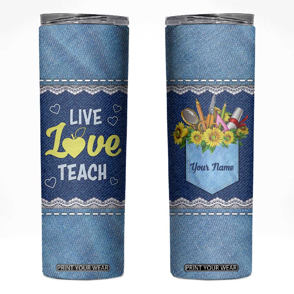 Personalized Live Love Teach Skinny Tumbler Motivational Typography Style TS04 Multicolor Print Your Wear