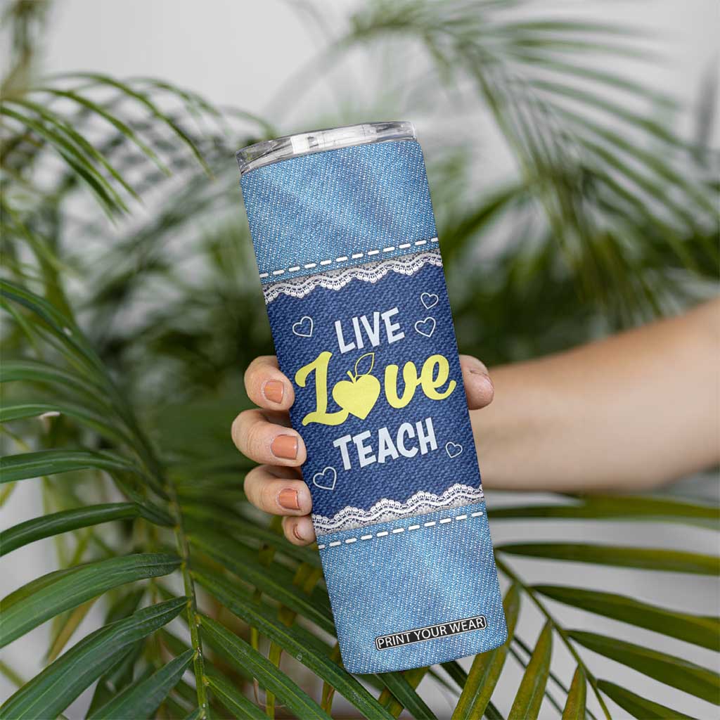 Personalized Live Love Teach Skinny Tumbler Motivational Typography Style TS04 Print Your Wear