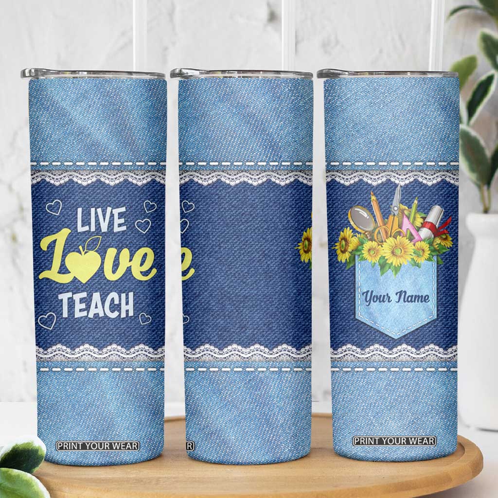Personalized Live Love Teach Skinny Tumbler Motivational Typography Style TS04 Print Your Wear