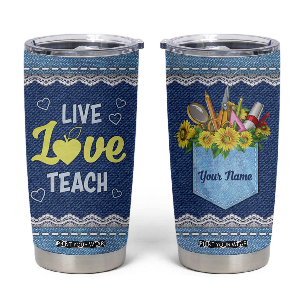 Personalized Live Love Teach Tumbler Cup Motivational Typography Style TS04 Multicolor Print Your Wear