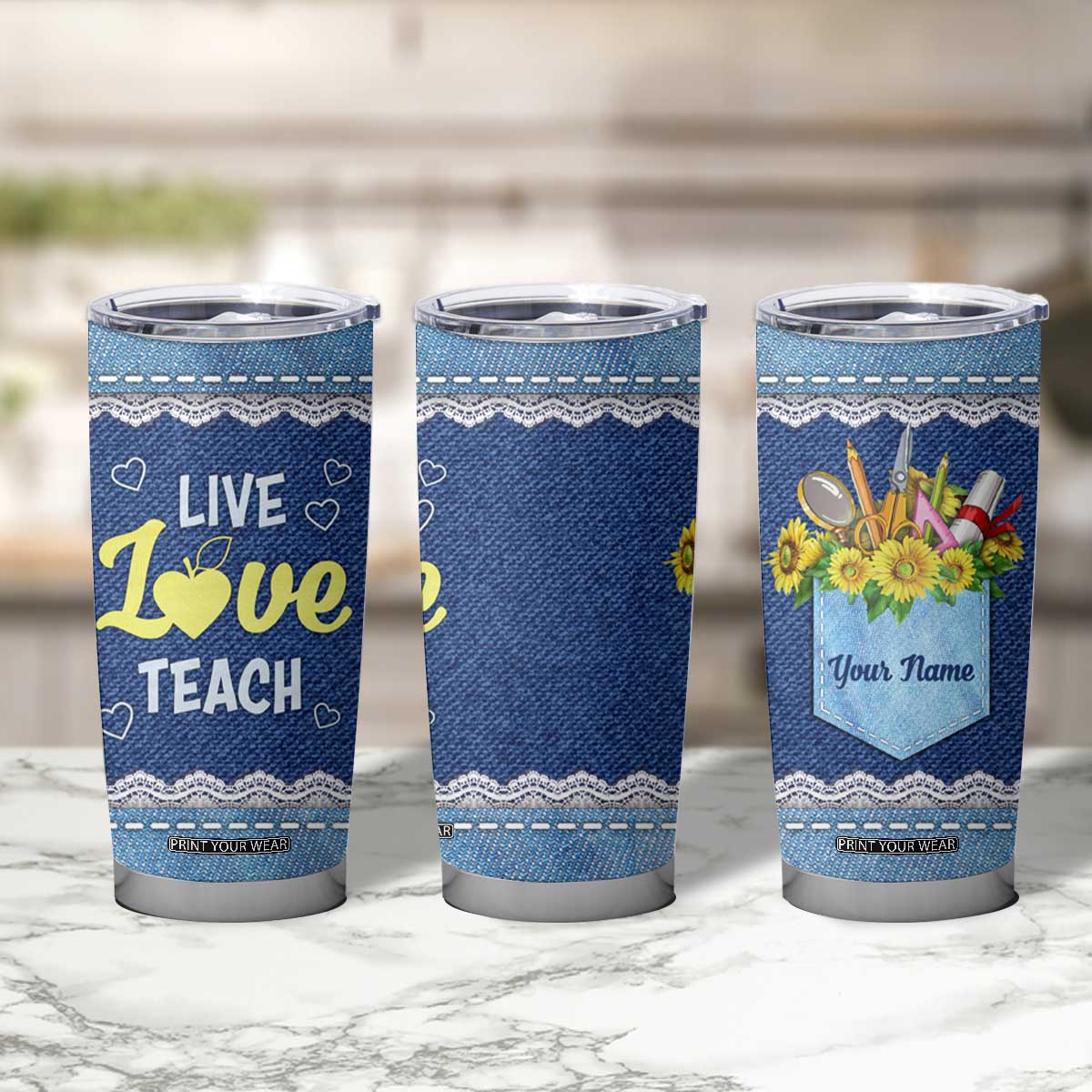 Personalized Live Love Teach Tumbler Cup Motivational Typography Style TS04 Print Your Wear