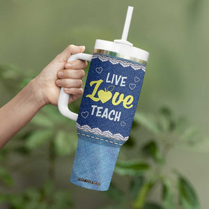 Personalized Live Love Teach Tumbler With Handle Motivational Typography Style TS04 Print Your Wear