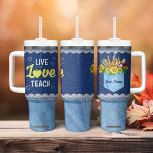 Personalized Live Love Teach Tumbler With Handle Motivational Typography Style TS04 Print Your Wear