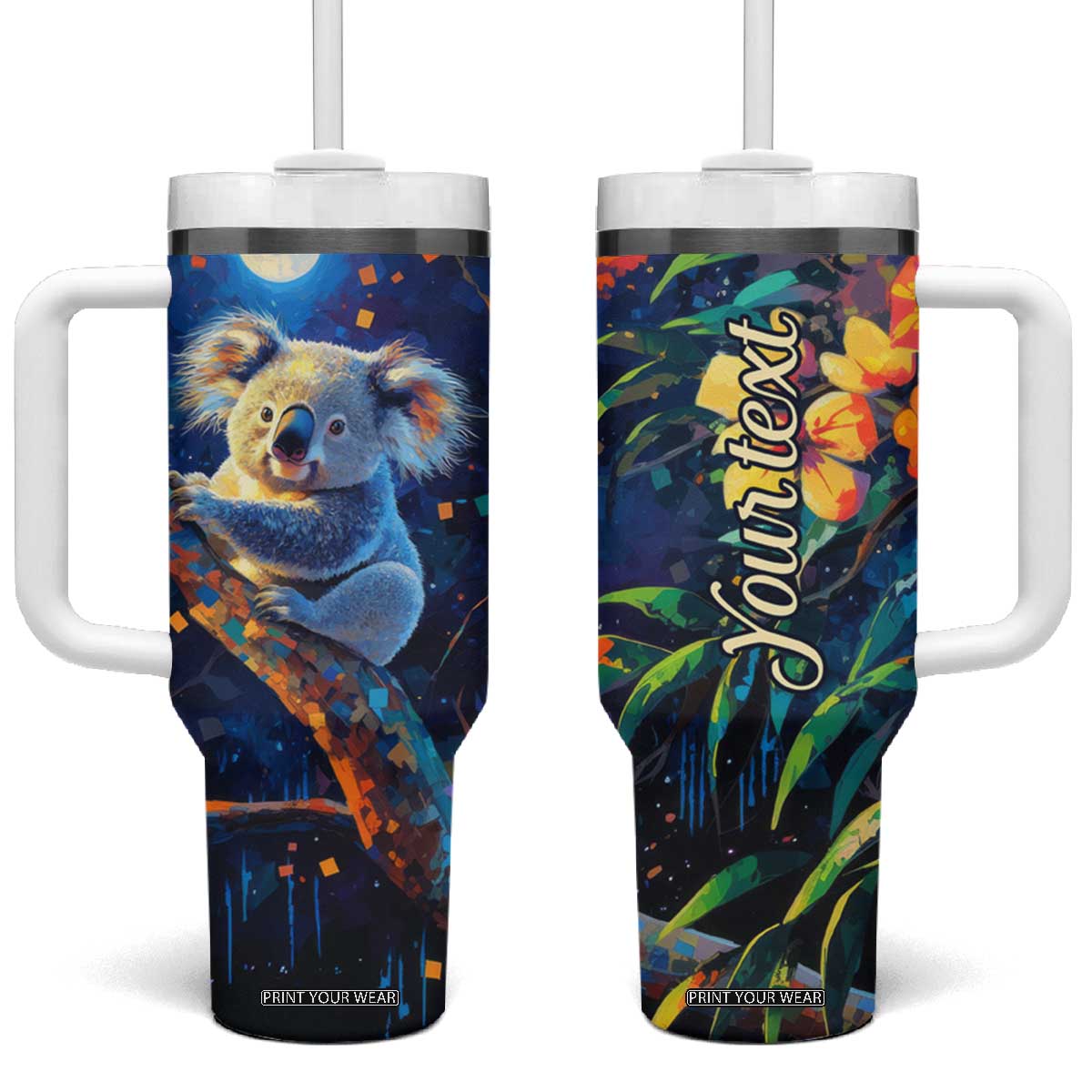 Personalized Lovely Koala Tumbler With Handle with Cute Animal Theme TS04 One Size: 40 oz Multicolor Print Your Wear